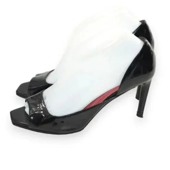 Kate Spade Black Patent Leather D'Orsay Minimal Open Toe Kitten Heels Pumps 8.5 - Picture 3 of 10